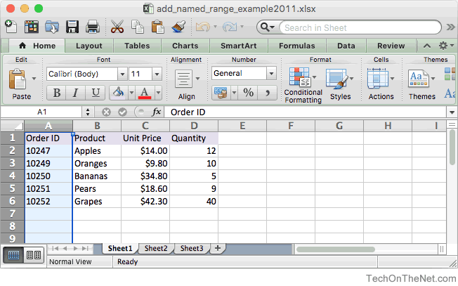 paste range names in excel 2016 for a mac